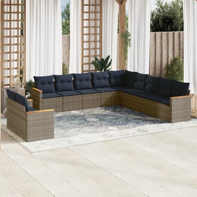 vidaXL - 11-delige - tuinbankset - met - kussens, - grijs - polyrotan