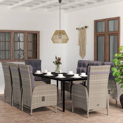 vidaXL - 9-delige - Tuinset - met - kussens - grijs - en - zwart