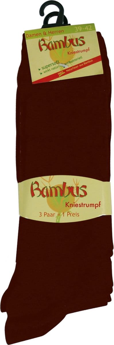 Bamboe sokken - kniekousen - 2 paar - donkerbruin - maat 35/38