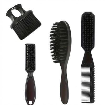 Zwarte baard borstel set heren unisex – 4 delige grooming set met baard borstels en baard kam – styling tools met handborstel, reisborstel en kam – verzorging accessoires voor baard en haar