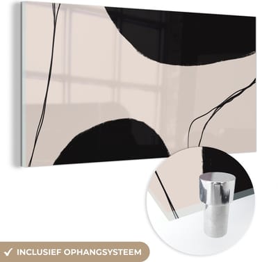 MuchoWow® Glasschilderij 40x20 cm - Schilderij acrylglas - Pastel - Zwart - Minimalisme - Foto op glas - Schilderijen