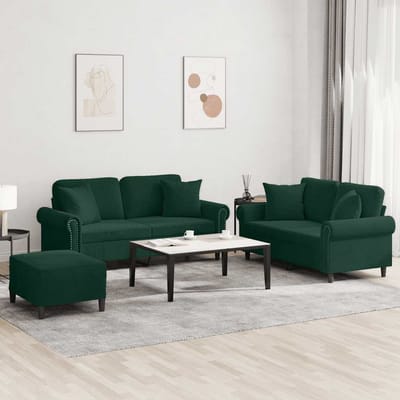 vidaXL - 3-delige - Loungeset - met - kussens - fluweel - donkergroen