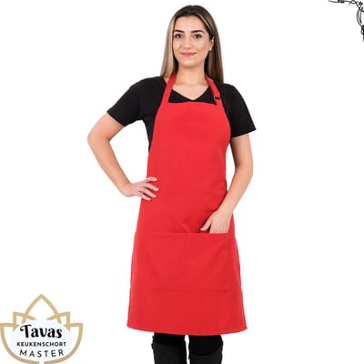 Zenica Master's Choice Keukenschort 65x95 cm Rood Kookschort met zakken Horeca kleding bedieningsschort dames Restaurant Schort voor vrouwen