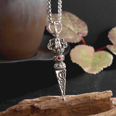 Vintage Boeddhistische Dharma Vaartuig Exorcisme Vajra Hanger Ketting voor Mannen Ketting Religieus Amulet Accessoire Cadeau gray