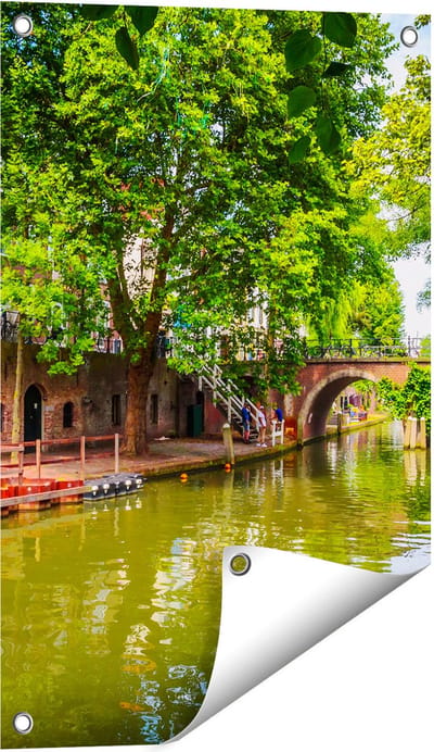 Gards Tuinposter Oudegracht in Utrecht - 40x60 cm - Tuindoek - Tuindecoratie - Wanddecoratie buiten - Tuinschilderij