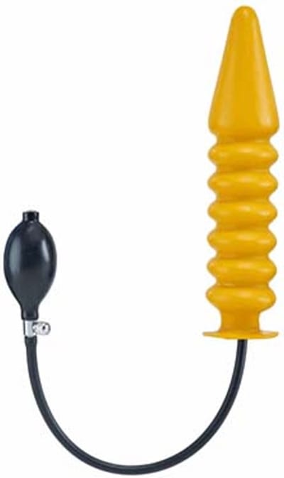 Opblaasbare geribbelde dildo harde kern - geel- large