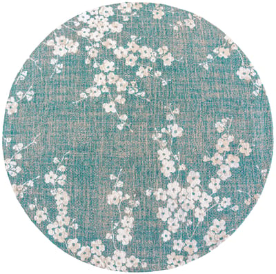 Wasbaar Binnen & Buiten Vloerkleed - 240 x 240 cm - Louis De Poortere Sakura Lake Blue - Laagpolig Tapijt - Gerecycled PET - Made in Belgium - Circulair