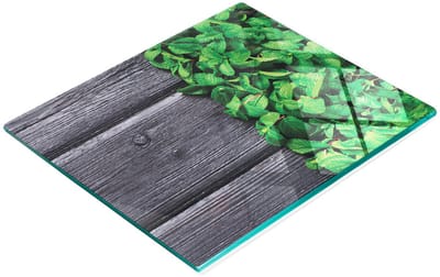 Keuken serveerplank van gehard glas met mintgroene afbeeldingen, 60x52 cm