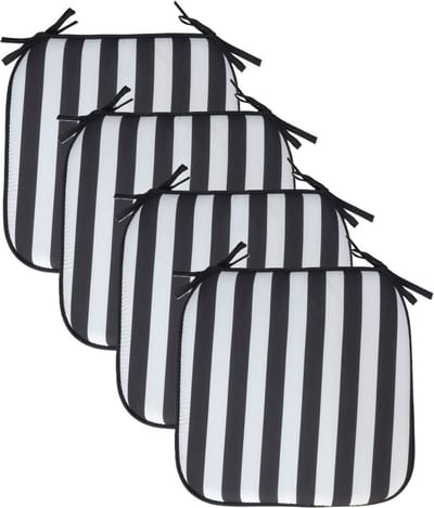 Progarden Stoelkussen Anna - 4x - binnen/buiten - zwart/wit - 39 x 39 x 3 cm - polyester