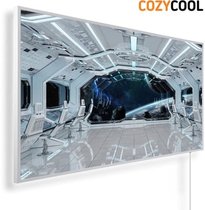 Infraroodpaneel met afbeelding | Wit ruimteschip met uitzicht op aarde | 1200 Watt | Witte lijst | Infrarood verwarmingspaneel | Infrarood paneel | Infrarood verwarming