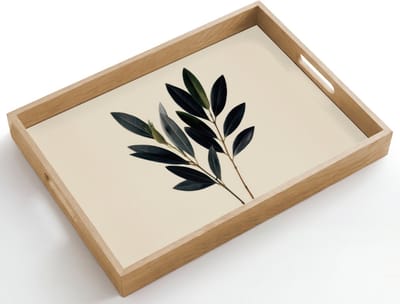 Dienblad hout 50x35 cm - Schootdienblad - Ovaalvormige bladeren - Diep groen - Symmetrisch - Borrelplank rechthoek - Plateau dienbladen