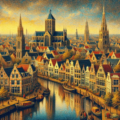 Olieverf groningen schilderij | De levendige charme van Groningen gevangen in olieverf kunstwerk | Kunst - 30x30 centimeter op Dibond | Foto op Dibond
