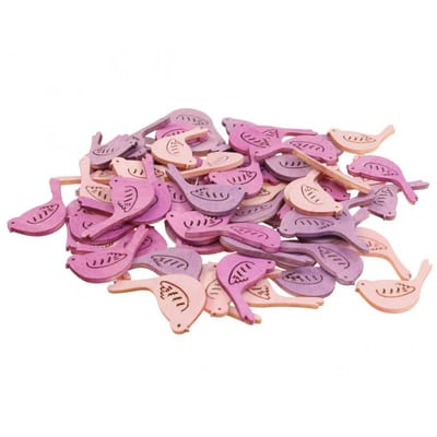 Strooidecoratie vogeldecoratie hout, strooistukken roze tinten 4cm 72