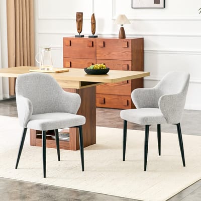 OKWISH Eetkamerstoel – Set Van 2 Met Brede Rugleuning – Voor Eethoek Of Werkkamer – Stof – Lichtgrijs En Zwart