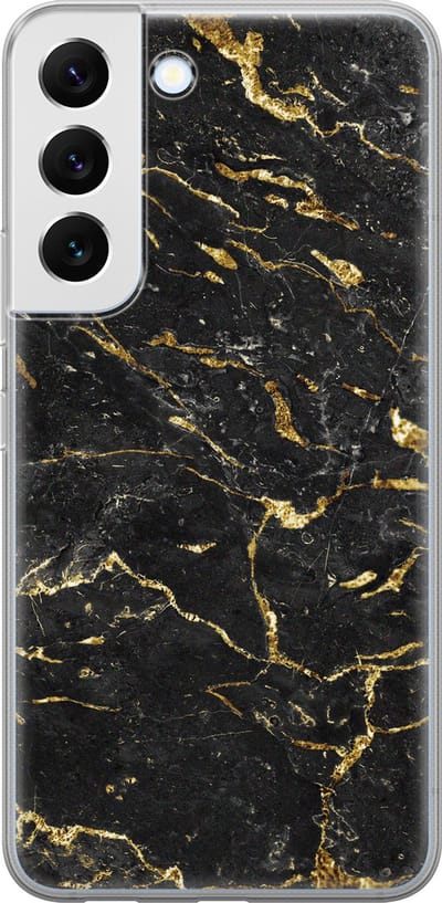 Leuke Telefoonhoesjes - Hoesje geschikt voor Samsung Galaxy S22 - Marmer zwart goud - Soft case - TPU - Marmer - Zwart