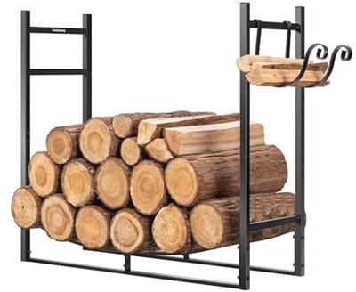 Zware Duty Brandhout Opslag Rack met Aanmaakhout Houder - Voor Binnen en Buiten Gebruik