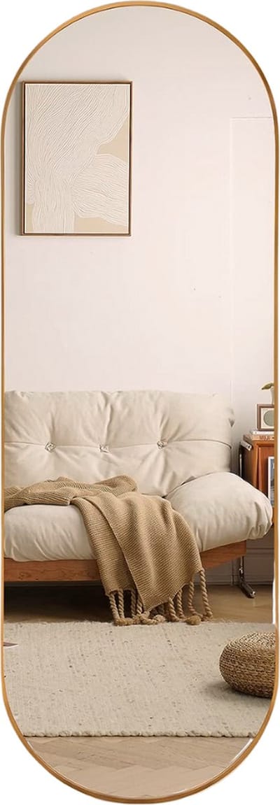 SensaHome Oval Wandspiegel - Minimalistisch Design - Wandmontage Spiegel met Metalen Rand - Modern - Kleedkamer Spiegel - 50x160CM - Goud
