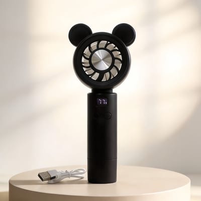 Schattige Handventilator - Handventilator - Mini Fan - Elektrisch Draagbare Handventilator - met led-display - voor reizen, kantoor, thuis, outdoor - geschenken - Zwart