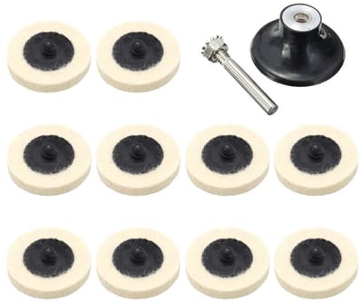 Set van 10 viltpolijstschijven 50mm met schijfhouder voor gladmaken, polijsten en slijpen van oppervlakken