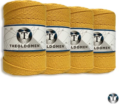 Macramé Koord | Bundelkorting | 800 meter | Oker | 100% Katoen | Macramé | Macramé Touw | 3mm | Triple Twist | Plantenhanger | Dromenvanger | Wandkleed | Weven | Knopen | Breien | Haken | DIY | TheOldOmen |