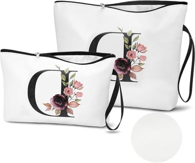 Hoge kwaliteit make-uptassen van PU-leder, 2 stuks met alfabetletters, perfect als verjaardagscadeau voor dames, trendy en praktisch