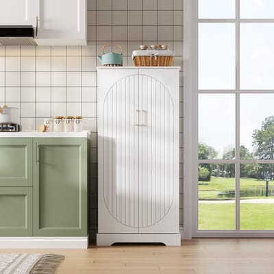 MODFU - Keukenkast - Led-Sensorverlichting - Verstelbare Planken - Scandinavisch - Vrijstaand - MDF - Wit - 60 X 35 X 128 Cm