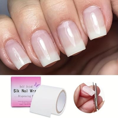1 Rouleau Auto-Adhésif Fibre de Verre Wrap Ongle Outil Nail Art pour Renforcement et Protection, Aspect Naturel Gel Extension Autocollant Pointes blanc
