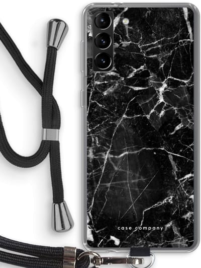 Case Company® - Hoesje met koord geschikt voor Samsung Galaxy S21 Plus hoesje met Koord - Zwart Marmer - Telefoonhoesje met Zwart Koord - Bescherming aan alle Kanten en Over de Schermrand