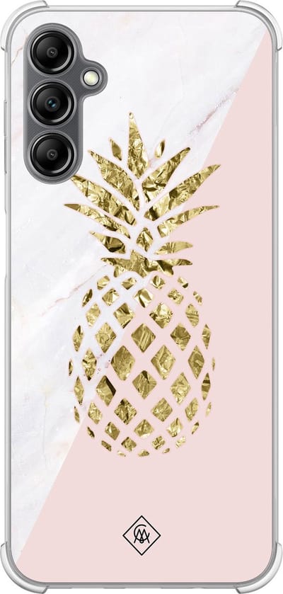 Casimoda® hoesje - Geschikt voor Samsung Galaxy A14 5G - Ananas - Shockproof case - Extra sterk - TPU/polycarbonaat - Roze, Transparant