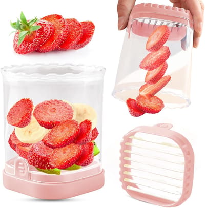 Creatieve groente- en fruitsnijder - Roestvrijstalen snijder - Fruitverdeler - Fruitschaalvormer - 9*9*10,3 cm - Voor het verwerken en presenteren van fruit thuis - Roze