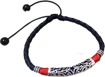 Enkelkoord- Tibetaans look- Zwart Rood- Schuifkoord - Charme Bijoux