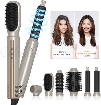 UKLISS® 6-in-1 Airstyler – Föhnborstel – Krulborstel – Krultang – Stijltang – Warmteborstel – Multistyler – Haarstyler met Roterende Kabel – Compacte Föhn – Voor Steilen & Krullen