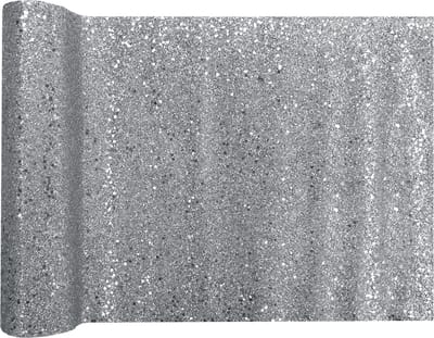 Santex tafelloper op rol - zilver glitter - 28 x 300 cm - polyester - tafelversiering