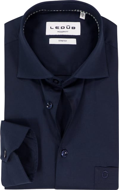 Ledub modern fit overhemd - popeline - donkerblauw - Strijkvriendelijk - Boordmaat: 40