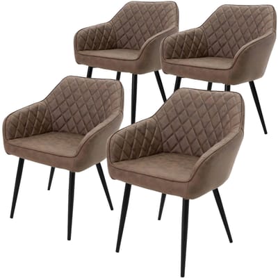Eetkamerstoel set van 4 diamant doorgestikte bruin kunstleren bekleding met metalen poten incl. montagemateriaal ML-Design
