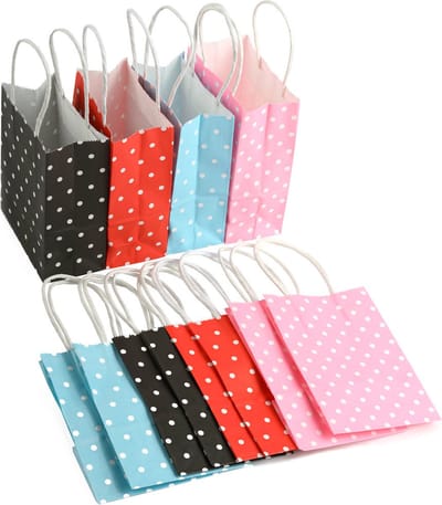 12 STUKS MIX Papieren zakjes Witte Stippen met Handvat - Bruiloft - Traktatie - Uitdeelzakjes - Gift bag Kinderfeestje