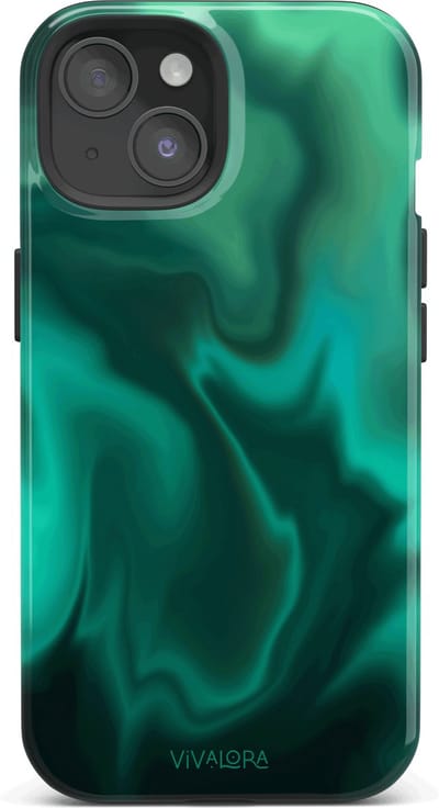 VivaLora Tough Telefoonhoesje iPhone 15 met MagSafe - Northern Lights Print - 2-in-1 Phone Case - Hard Case & Siliconen Backcover - Extra Bescherming - Shockproof Cover - Groen/Blauw