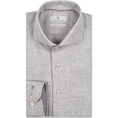Thomas Maine Overhemd Bari Cutaway Cotton Wool Twill Soft Grey / male