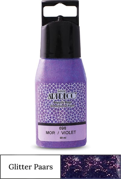Artdeco Glitter Dimensional Paint, Relief Paint, Dimensional Fabric Paint, 3D Liner - 3D Verf - 3D Paint, Textuurschilderen, Reliëf Schilderen, Metallic Kleuren - Stof, Glas, Keramiek, Karton, Metaal, Papier, Steen - 50 ml-Paars