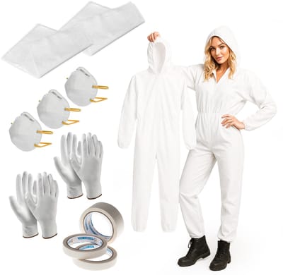Eurocatch Schilders Bescherm Set - 12-delig - Met FFP2 Maskers, Afplakband, Afdekfolie, Werkoveralls & Schildershandschoenen