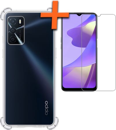 Hoes - Met Screenprotector - Geschikt voor OPPO A16 - Sterk & Shockproof - Siliconen Case - Back Cover - Telefoon Hoes - Shock Proof - Transparant