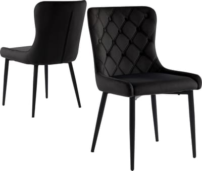 Merax Set van 2 Velvet Eetkamerstoelen - Luxe Keukenstoelen met Ergonomisch Ontwerp en Stalen Poten - Zwart