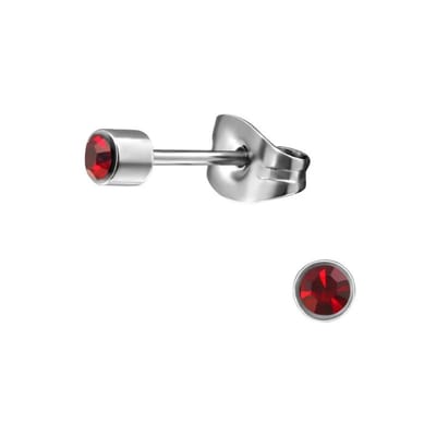 Aramat Jewels | Oorbellen | RVS Kristal Oorbellen Rond Kleurrijk 3mm - Diverse Kleuren Studs | Zilverkleur / 3mm / Rood | |8mm | Staal | Volwassenen | Verkleurd niet