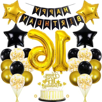 Verjaardag Decoratie Set - Feestelijke Ballonnen - Feestelijke Viering - 32 Delig Zwart Goud - 80 cm Cijferballon - Zwart Goud