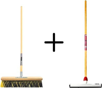 Synx Tools Binnenbezem 40cm La Crema + Vloertrekker Kunststof 35cm met Steel 120cm – Zaalveger – Vloerreiniger – Natuurrubber – Zachte bezem met steel 150cm