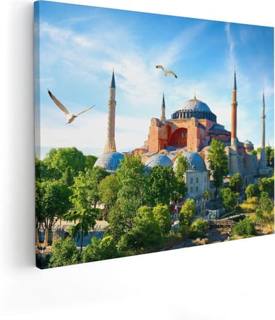 Artaza Canvas Schilderij Moskee Istanbul - 50x40 cm - Islamitische Muurdecoratie - Wanddecoratie Skyline - Kamer Accessoires Zeemeeuw