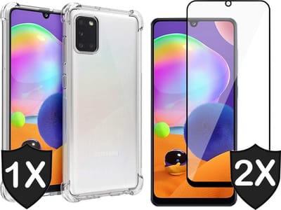 Hoesje geschikt voor Samsung Galaxy A31 - Transparant Shock Proof Case + 2x Full Screen Protector Glas