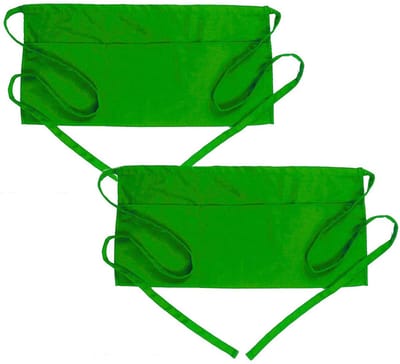 2-stuks tailleschort - Met 3 zakken - Waterdicht polyester materiaal - Oberschort - Unisex - Tailleschort - Lange riem - Geschikt voor thuiskeuken, restaurantober, barman, gastheer, chef-kok, bakker, ambachtsman - Groen