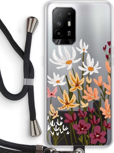Case Company® - Hoesje met koord geschikt voor Oppo A94 5G hoesje met Koord - Painted wildflowers - Telefoonhoesje met Zwart Koord - Bescherming aan alle Kanten en Over de Schermrand