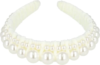 Haarband Diadeem 3cm – Statement – Parelkralen – Velvet – Wit - Glanzende Haaraccessoire voor Feest of Bruiloft - Geschikt voor Feest & Bruiloft